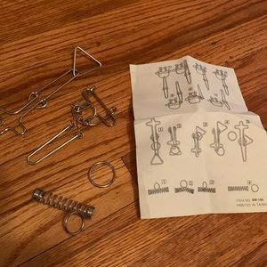 Free w purchase:Vintage Metal puzzle optical illusion toy:3 puzzles w instructns